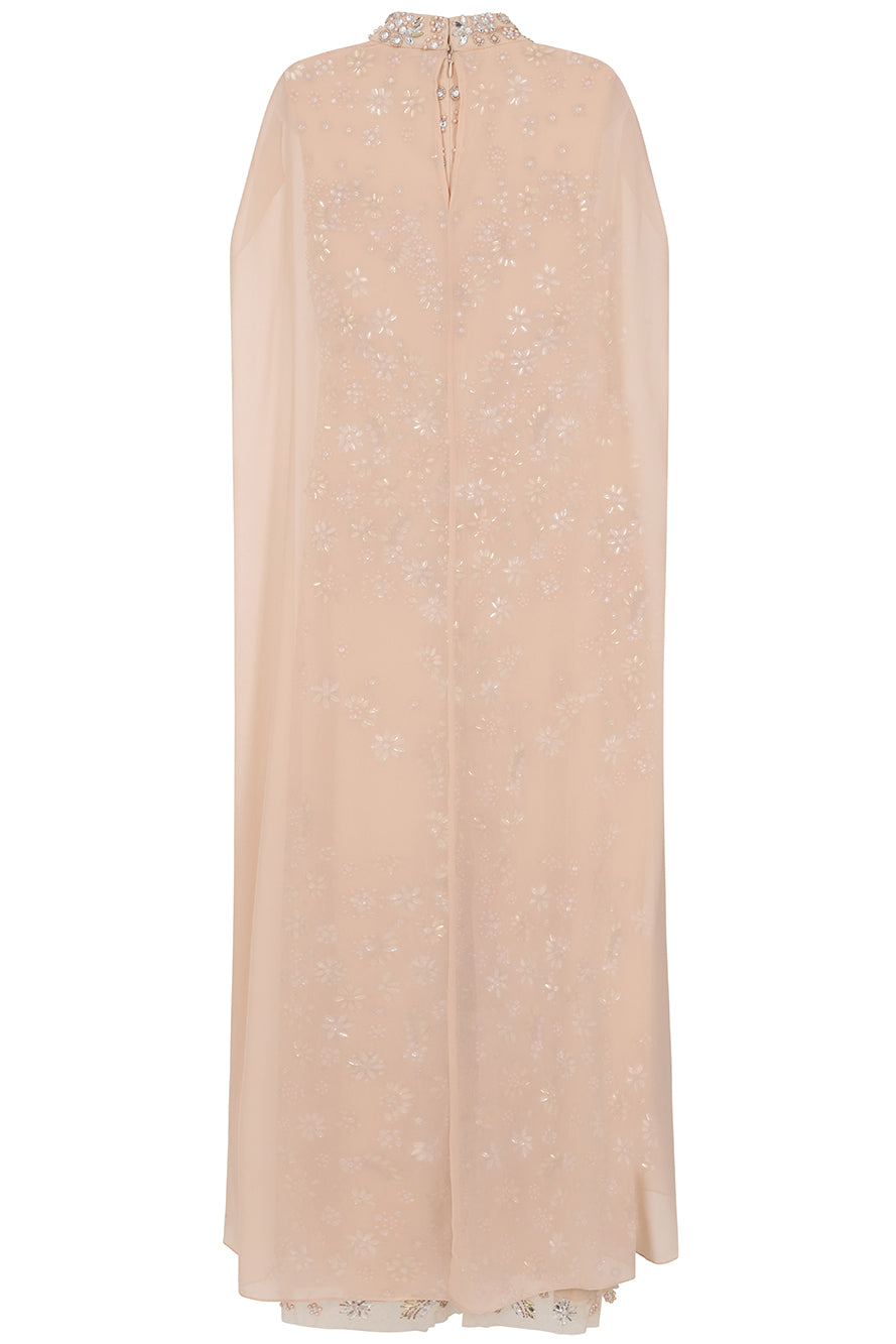 Clementine Floral Embellished Cape Sleeve Maxi Dress