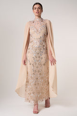 Clementine Floral Embellished Cape Sleeve Maxi Dress