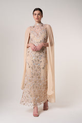 Clementine Floral Embellished Cape Sleeve Maxi Dress