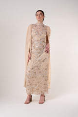 Clementine Floral Embellished Cape Sleeve Maxi Dress