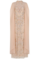 Clementine Floral Embellished Cape Sleeve Maxi Dress