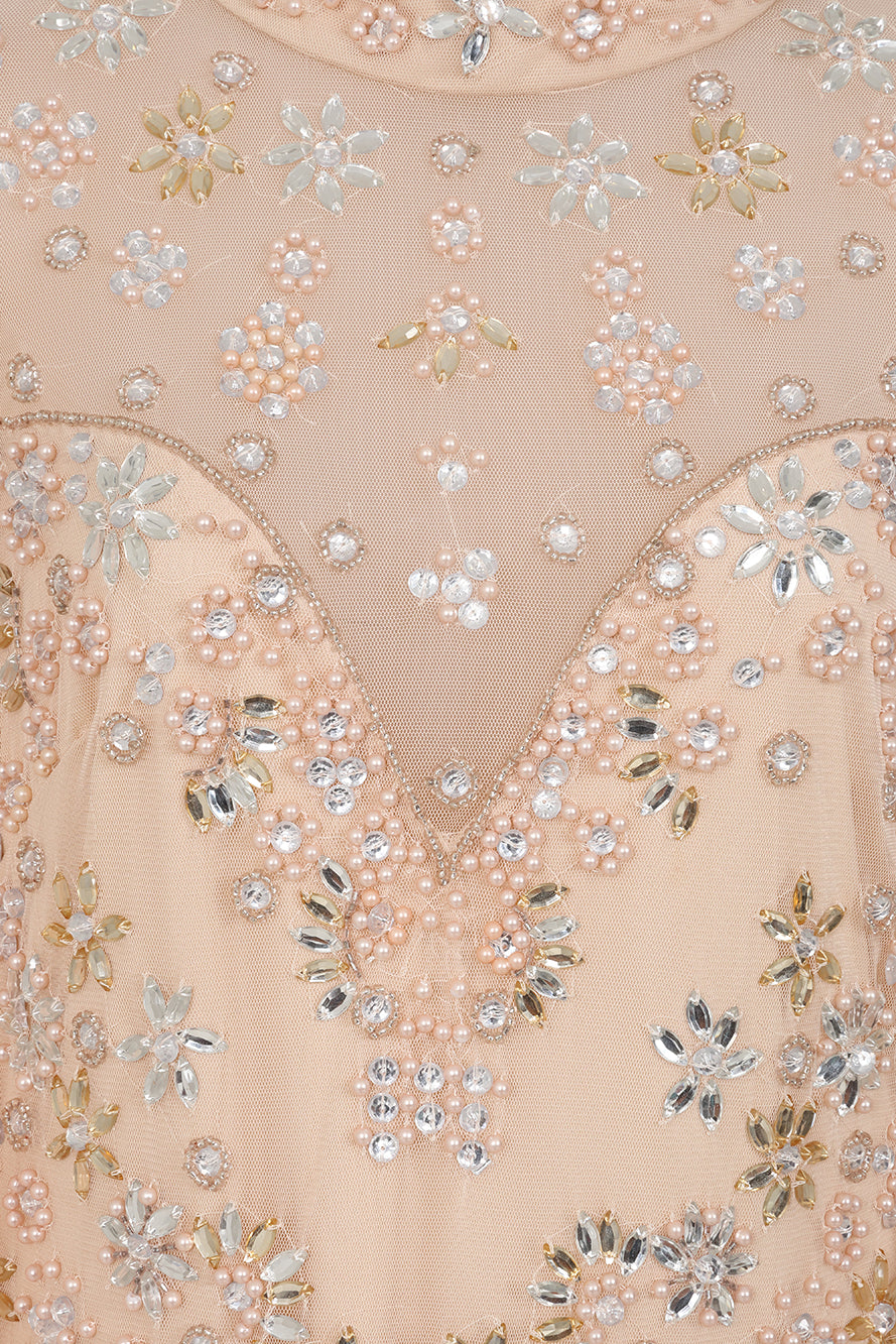 Clementine Floral Embellished Cape Sleeve Maxi Dress