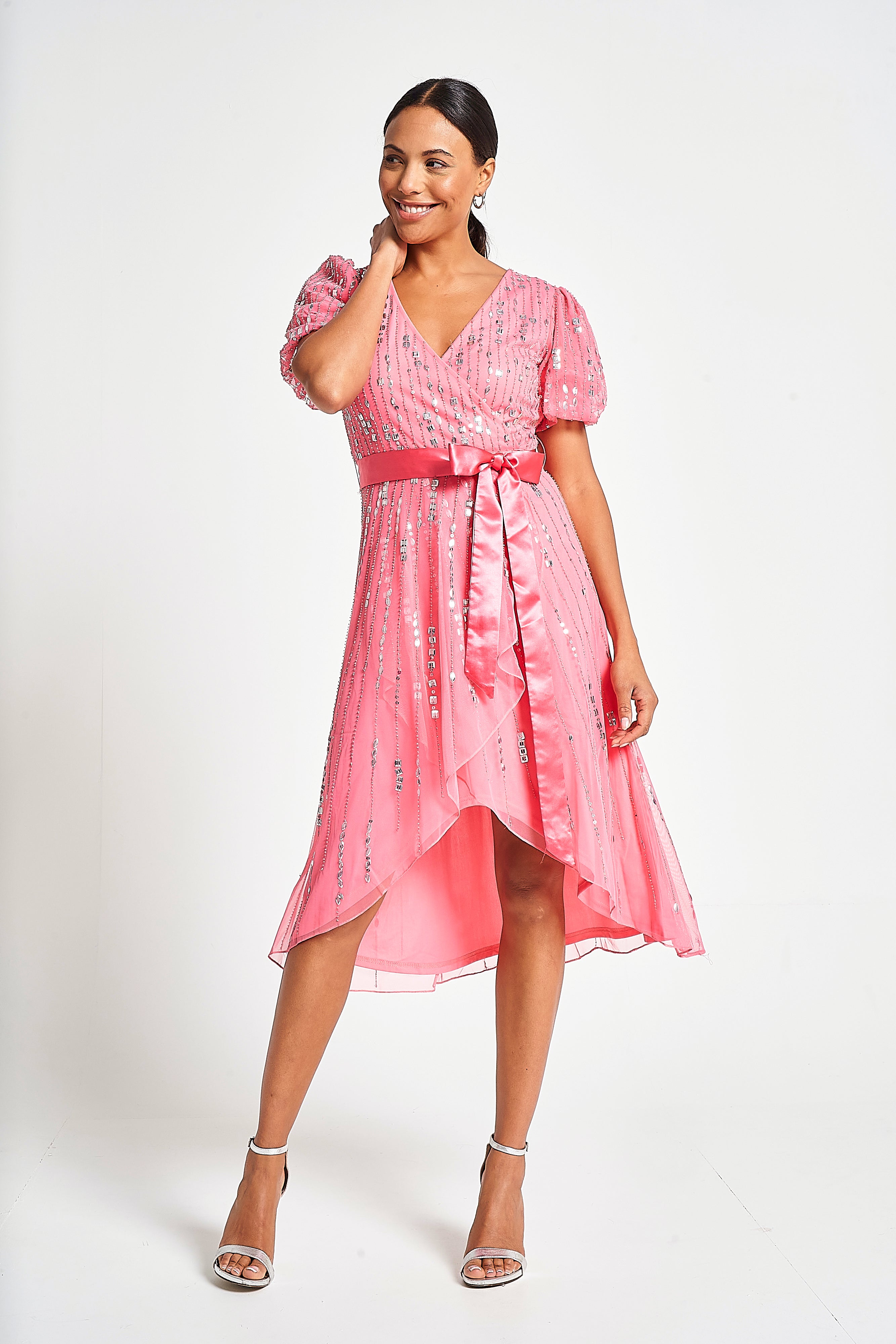 Cleo Dress Cupio Blush Dress Cleo Strawberry Embellished Wrap