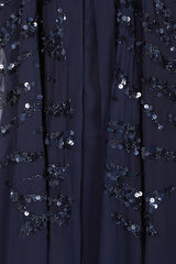 Colette Navy Embellished Cold Shoulder Maxi Dress with Cape Detail – Elegant formal evening gown suitable for bridesmaids, prom, or special occasions