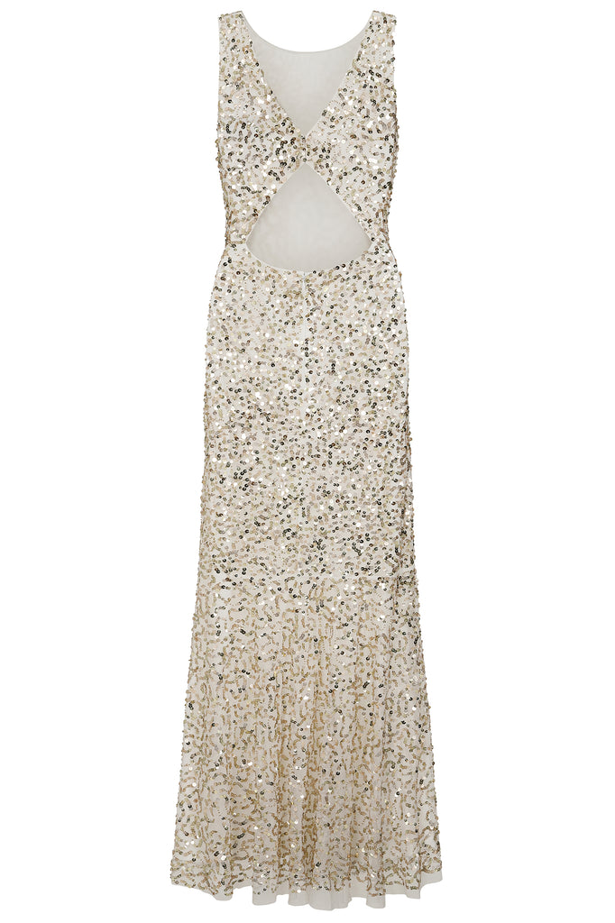 Connie Gold Sequin Maxi Dress - White