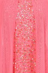 Cora Sequin Maxi Dress with Detachable Cape - Strawberry Pink