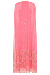 Cora Sequin Maxi Dress with Detachable Cape - Strawberry Pink