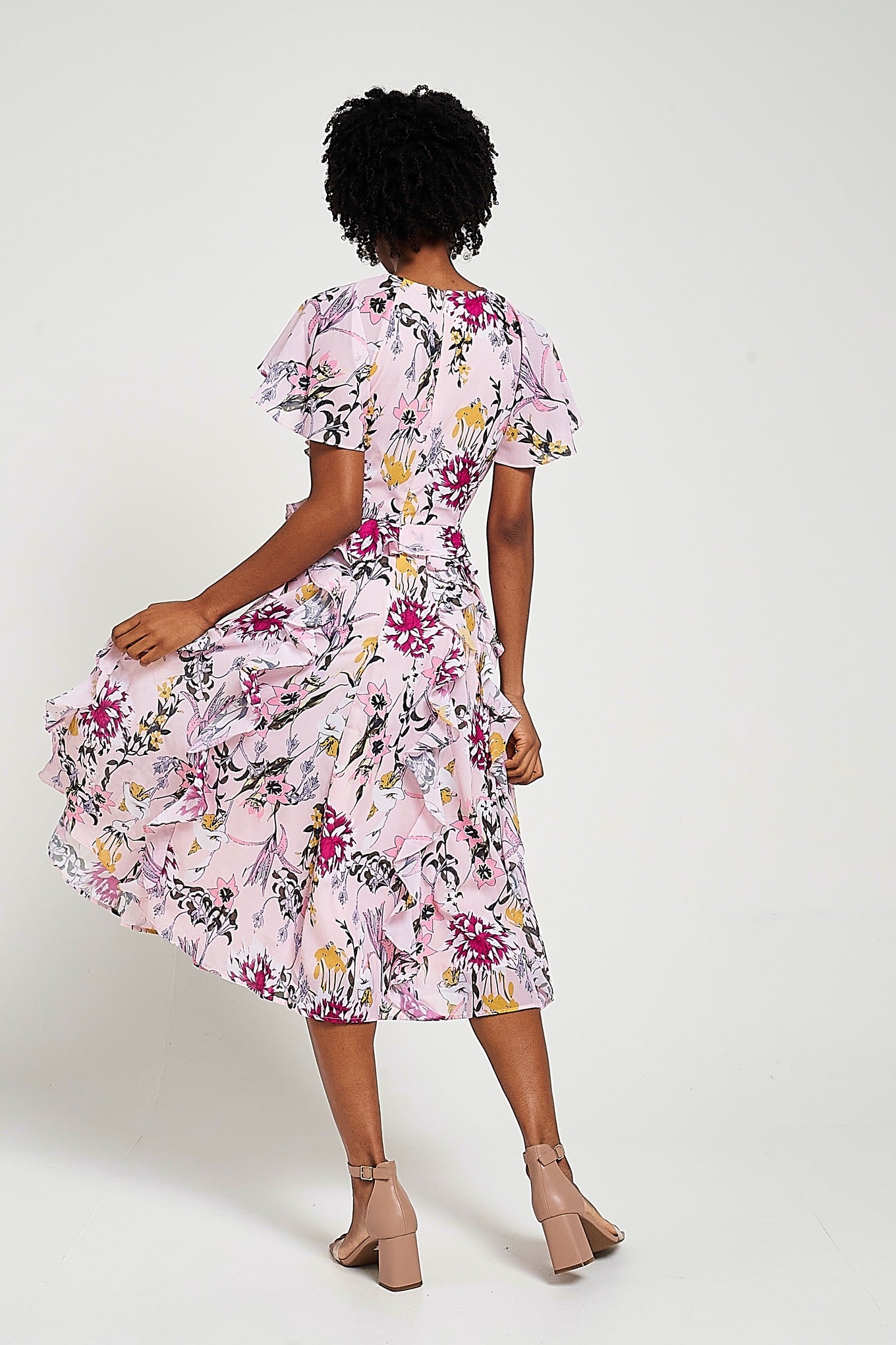 pink and white floral midi dress Wine Country Cutie Floral Midi Dress in Pink