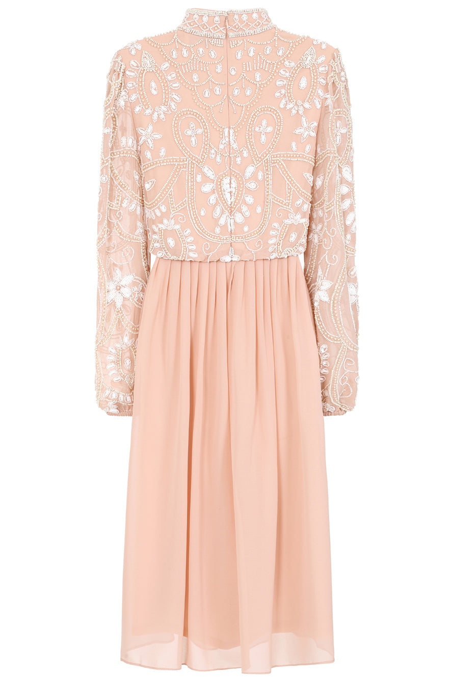 Cressida Blush Embellished Midi Dress – Frock and Frill