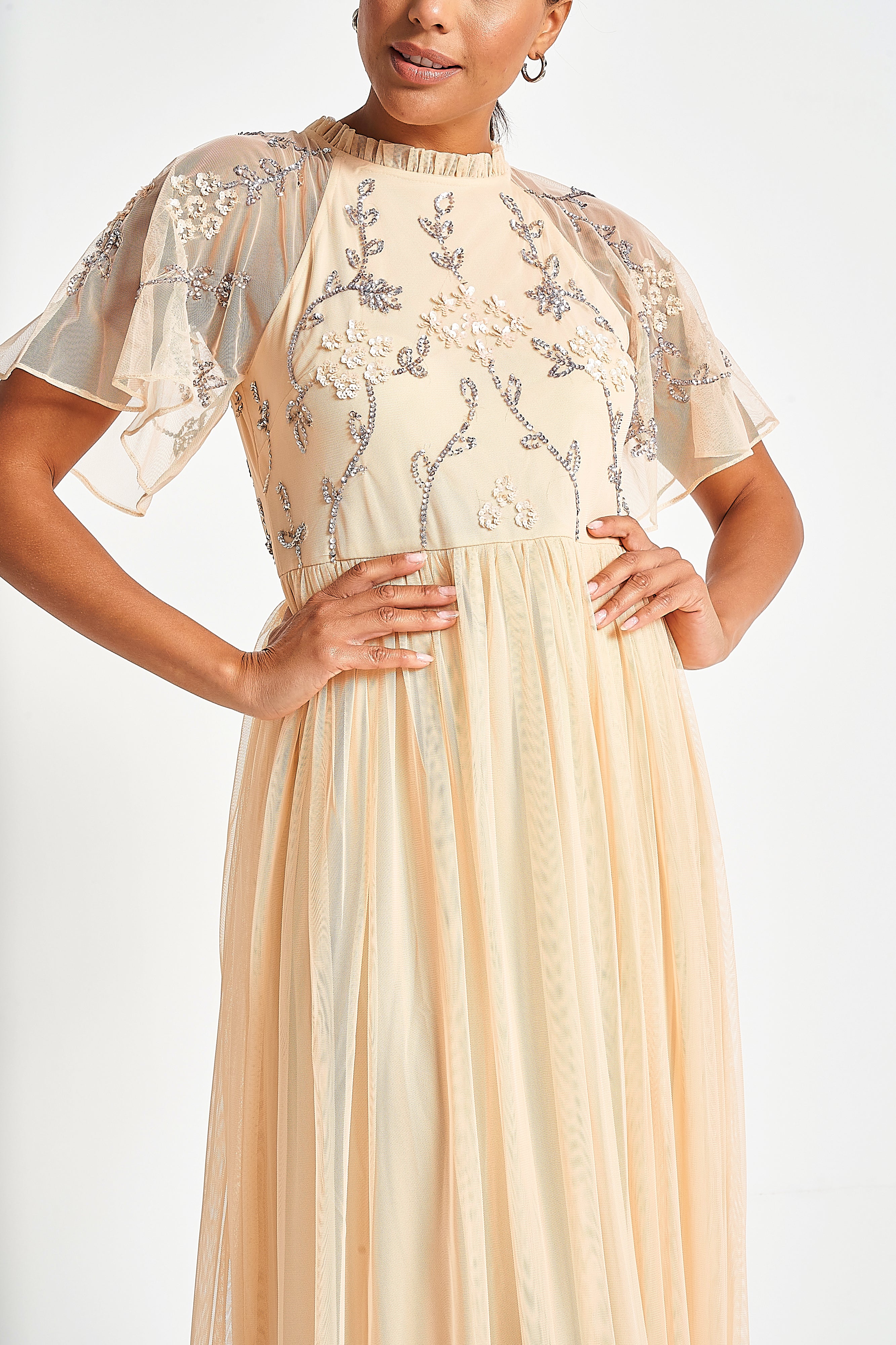 Cynthia Peach Embellished Maxi Dress Frock and Frill Cynthia Peach Embellished Maxi Dress Frock and Frill
