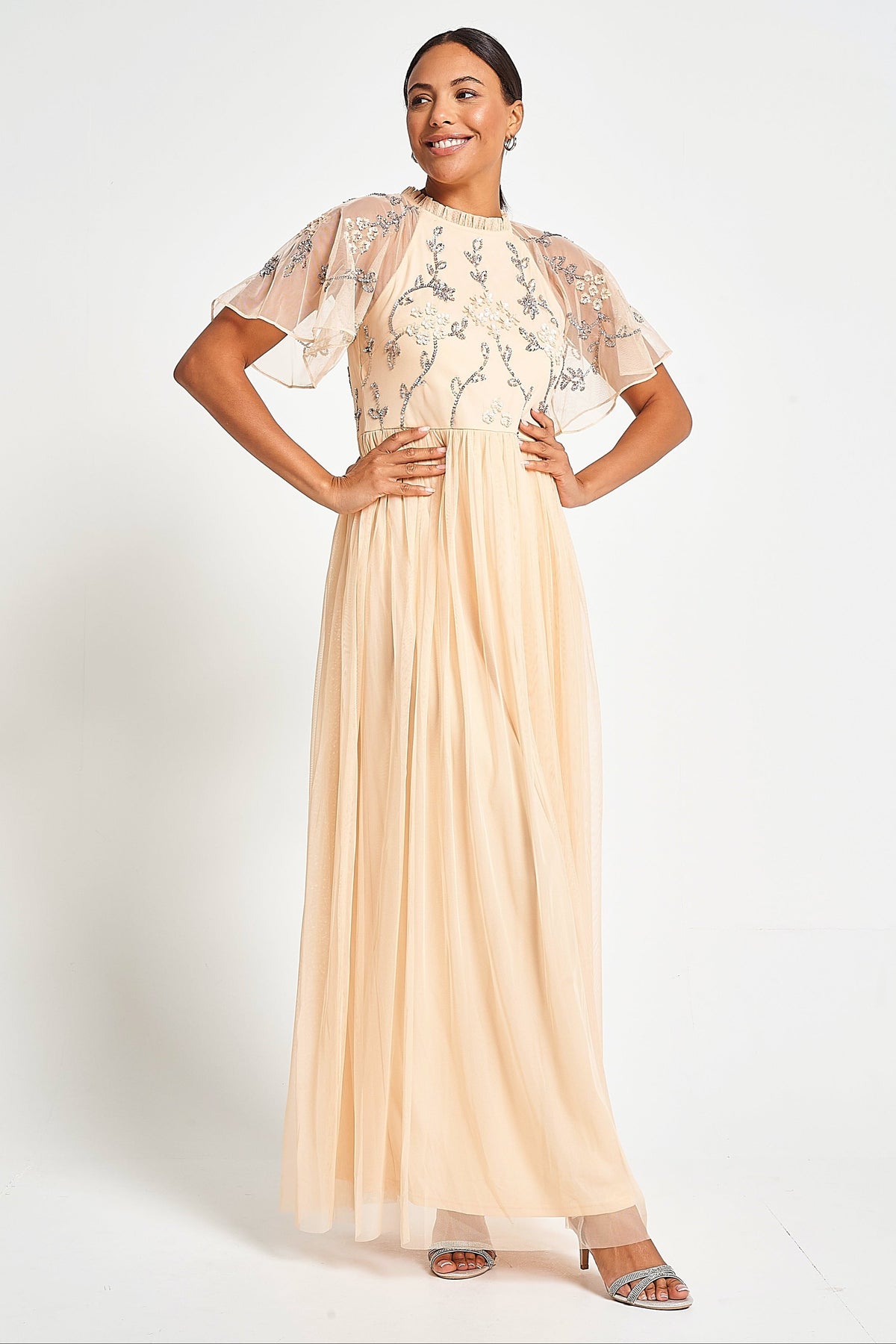 Cynthia Peach Embellished Maxi Dress Frock and Frill Cynthia Peach Embellished Maxi Dress Frock and Frill
