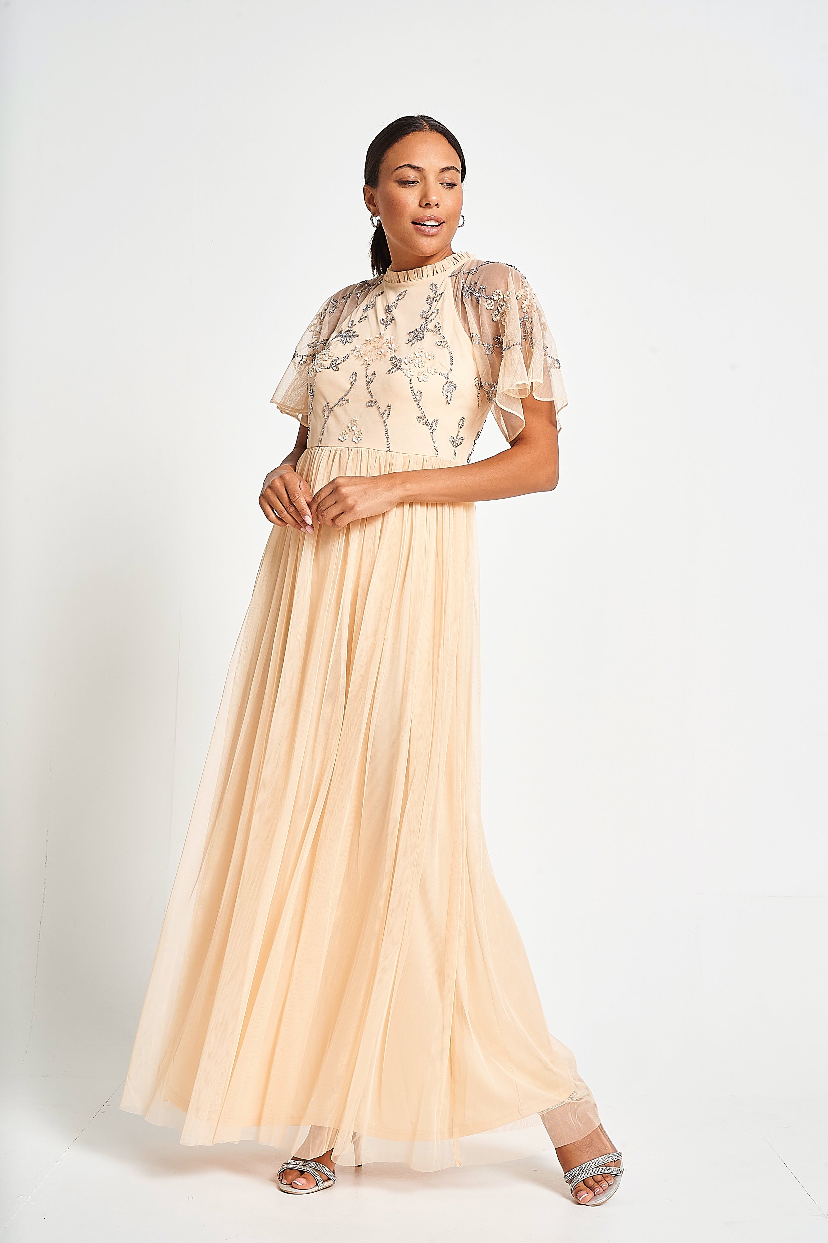 Cynthia Peach Embellished Maxi Dress Frock and Frill Cynthia Peach Embellished Maxi Dress Frock and Frill