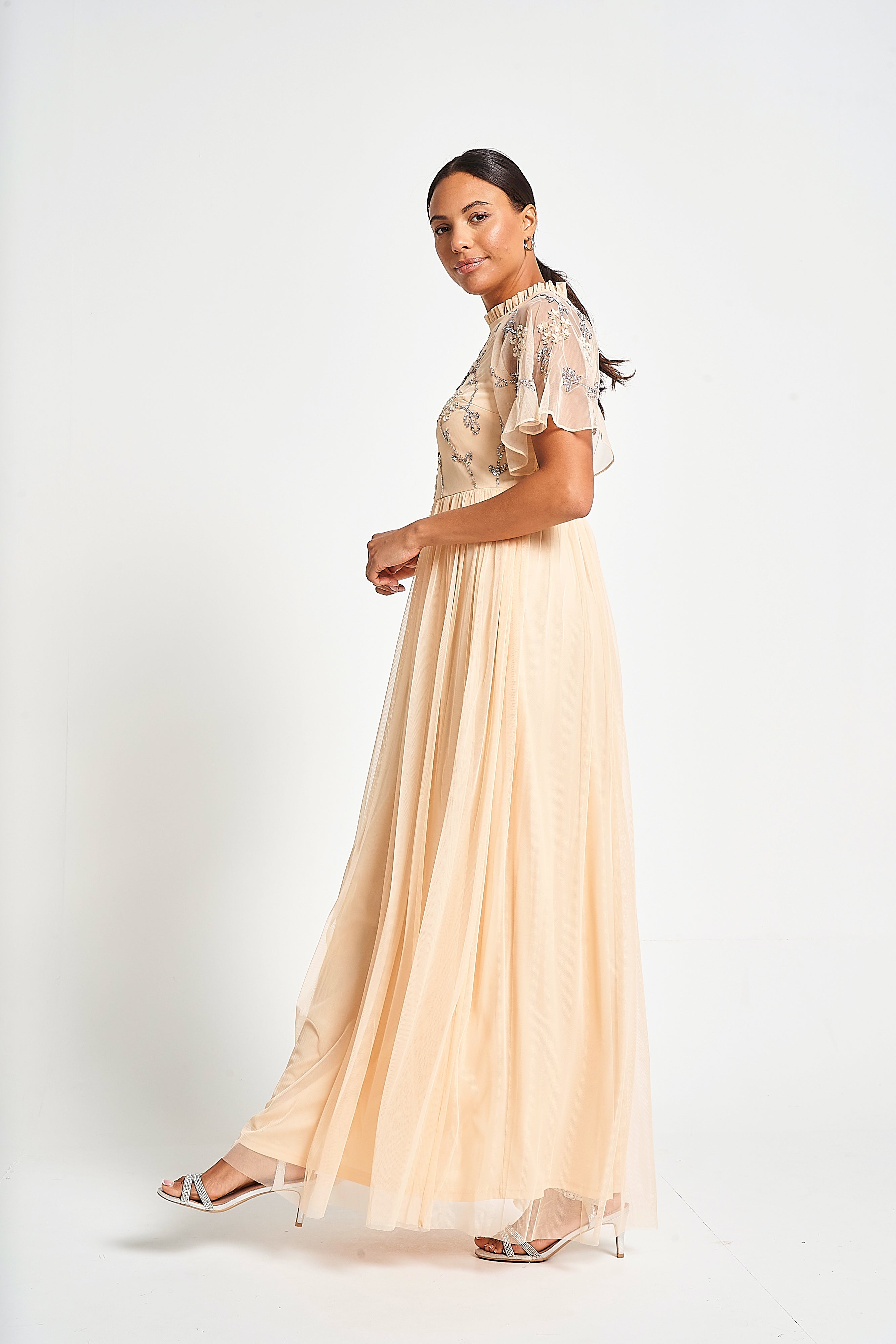 Cynthia Peach Embellished Maxi Dress Frock and Frill Cynthia Peach Embellished Maxi Dress Frock and Frill