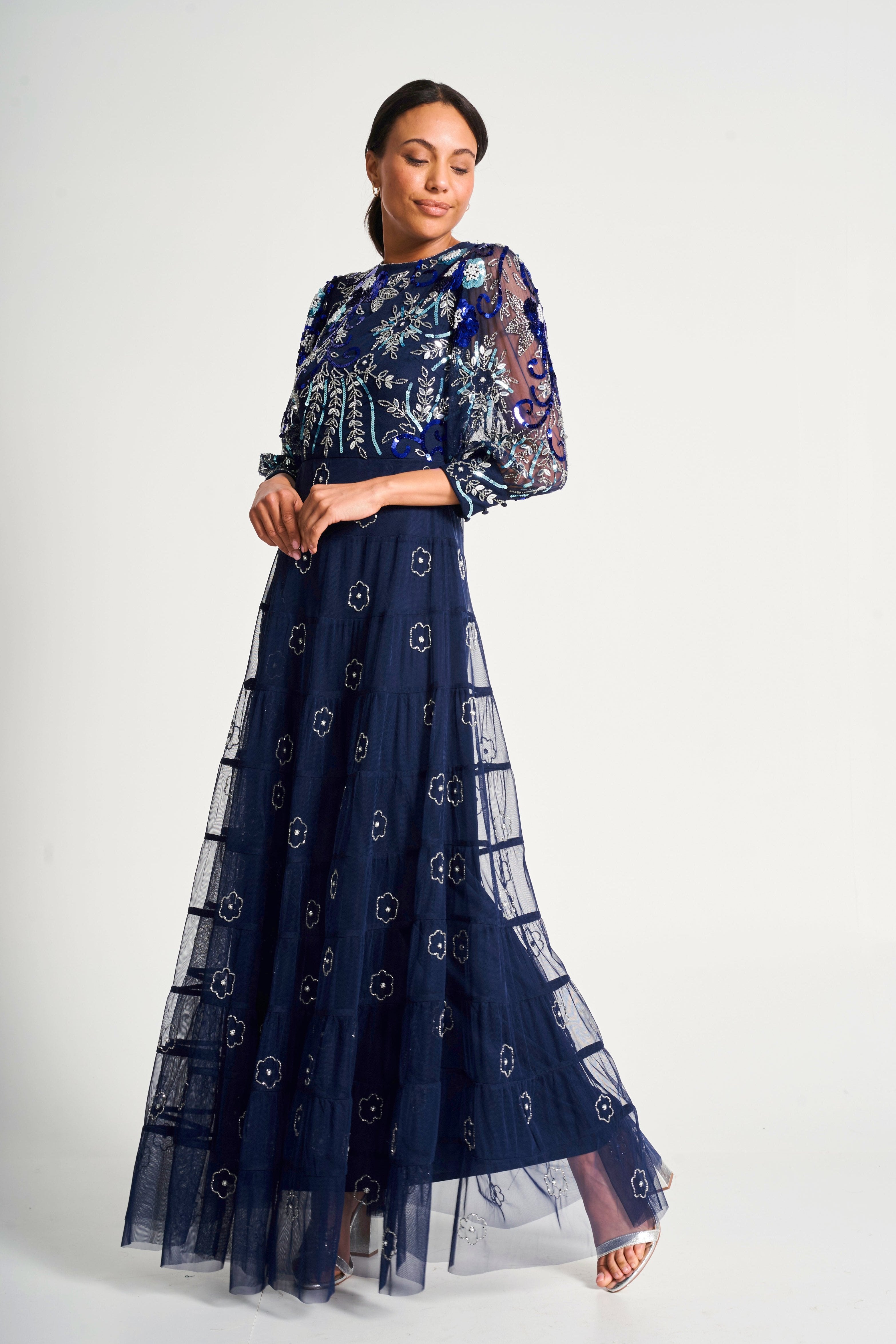 Dahlia Navy Floral Embellished Maxi Dress