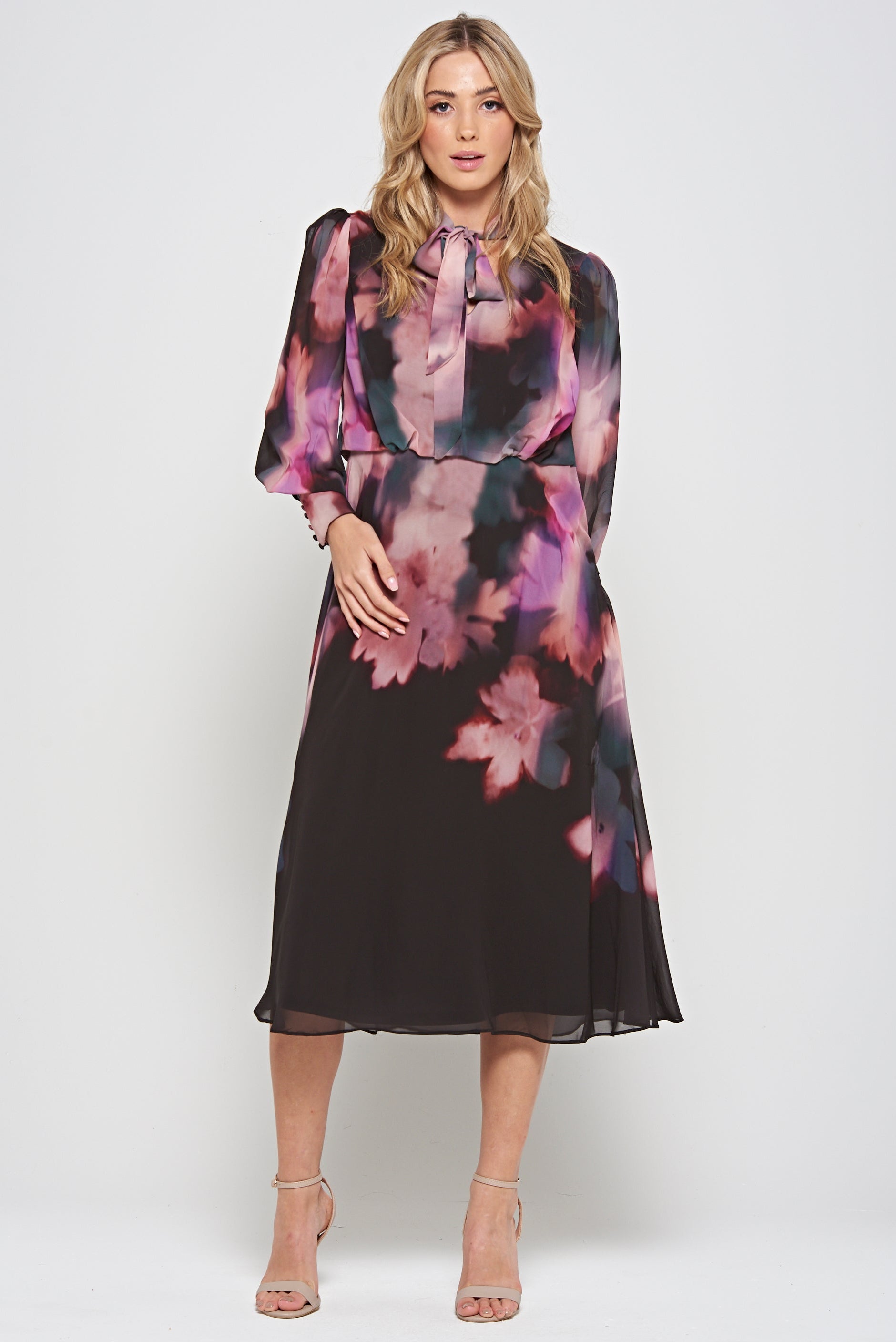 Darcy Black Floral Print Midi Dress – Frock and Frill