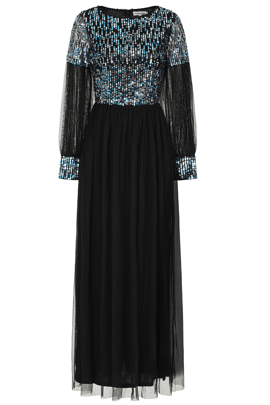 Dariane Black Sequin Maxi Dress 