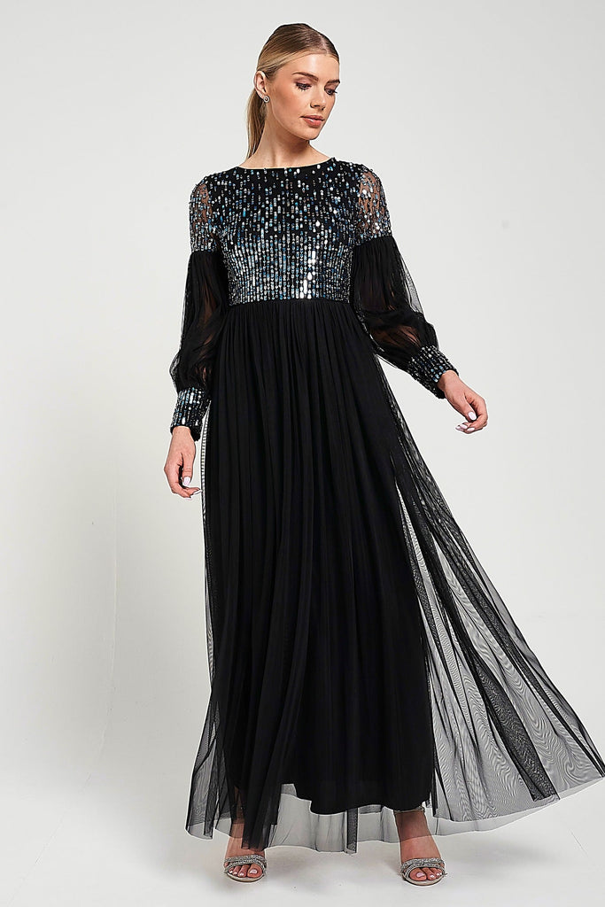 knee length dresses for ladies Dariane Black Sequin Maxi Dress – Frock and Frill