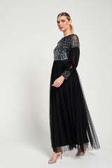 Dariane Black Sequin Maxi Dress 