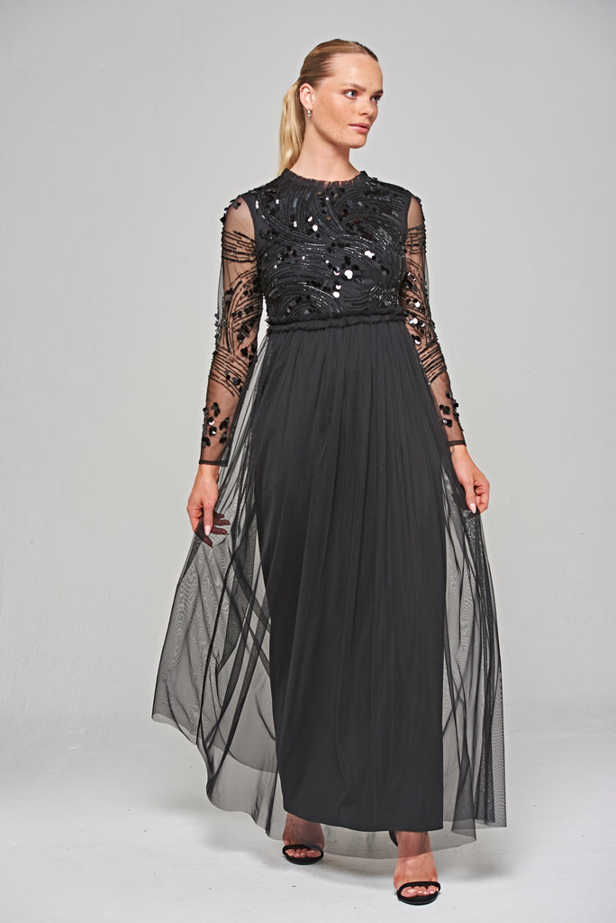 Darlene Black Sequin Maxi Dress – Frock and Frill