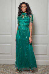 Darya Alpine Green Embellished Maxi Dress