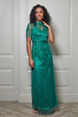 Darya Alpine Green Embellished Maxi Dress