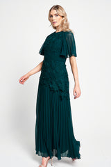 Davina Green Lace Detail Maxi Dress with Pleated Skirt