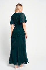 Davina Green Lace Detail Maxi Dress with Pleated Skirt