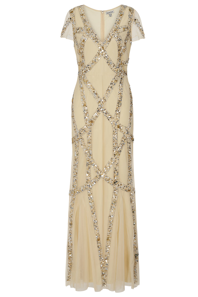 Deanna Sequin Maxi Dress in Champagne