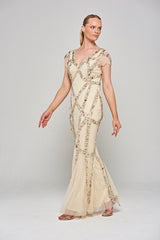 Deanna Sequin Maxi Dress in Champagne