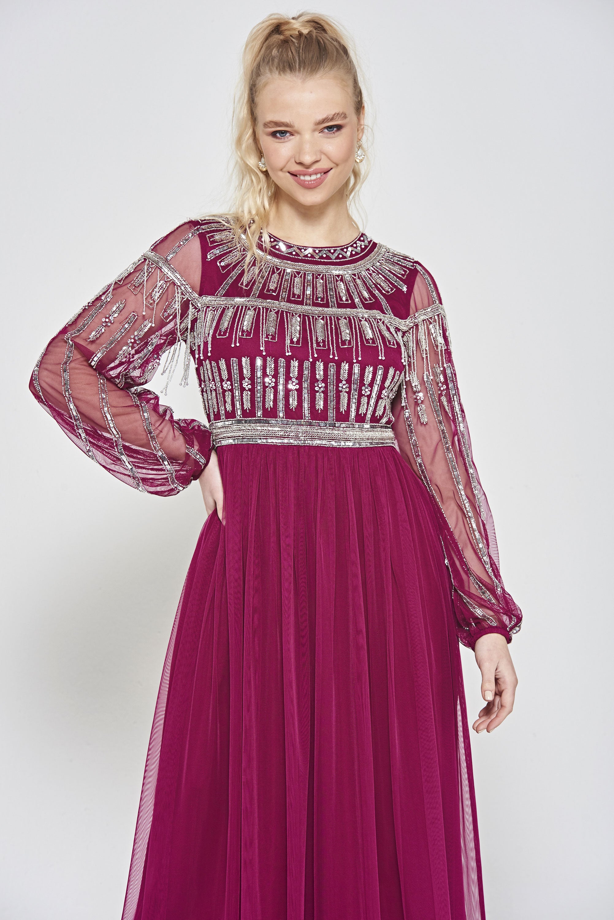 Debra Embellished Midi Dress - Purple 