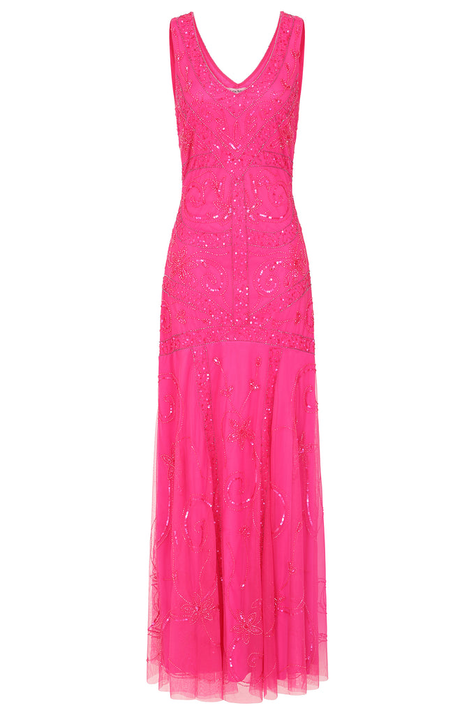 Della Embellished Maxi Dress in Fuchsia Pink