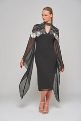 flute sleeve midi dress Delores Black Embellished Midi Dress with Flute Sleeves Frock and Frill