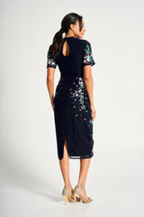 Delphine Navy Embroidered Midi Dress