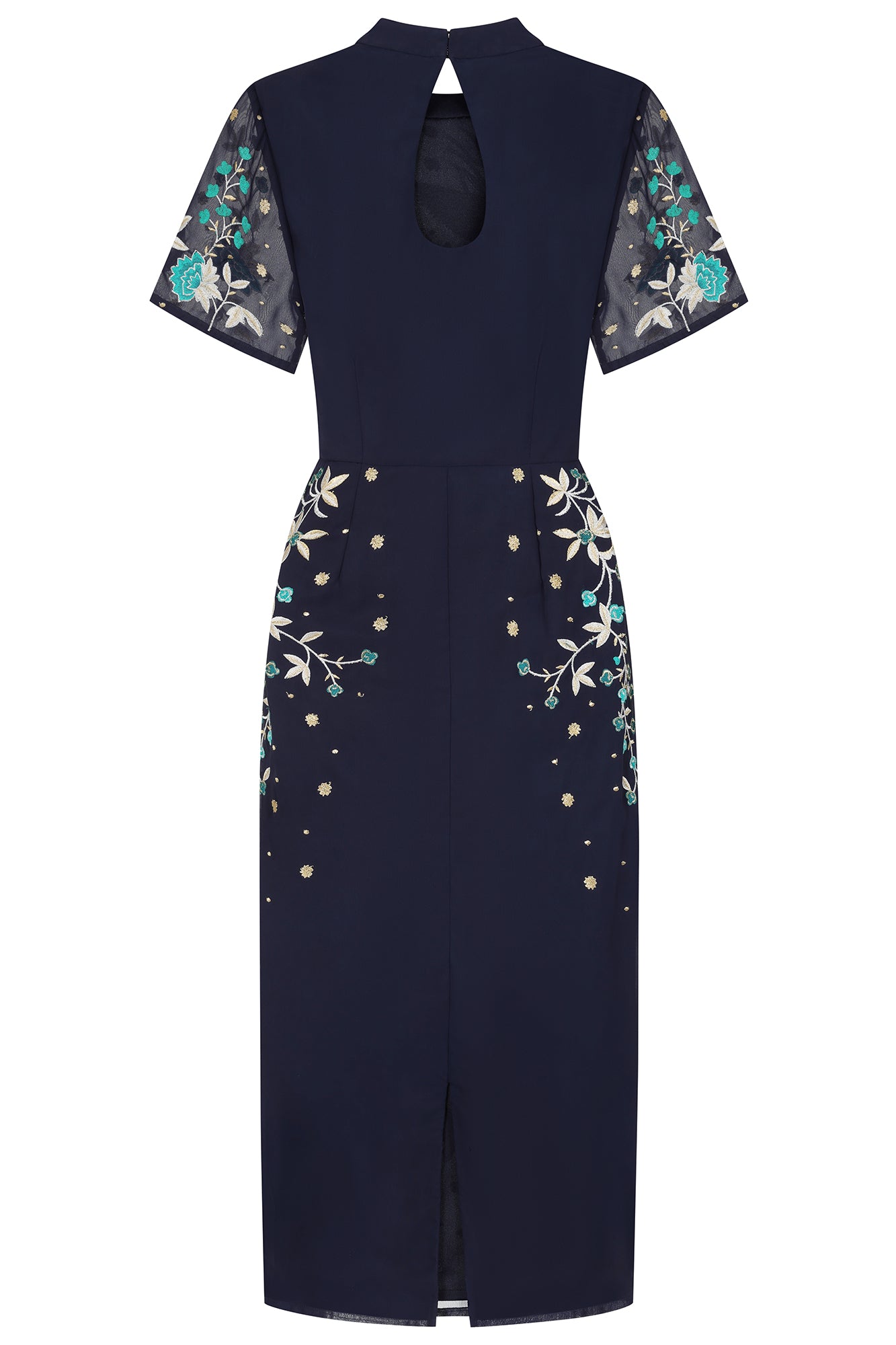 Delphine Navy Embroidered Midi Dress Frock and Frill Delphine Navy Embroidered Midi Dress Frock and Frill