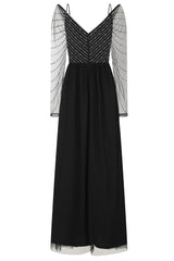 Denise Cold Shoulder Embellished Maxi Dress - Black