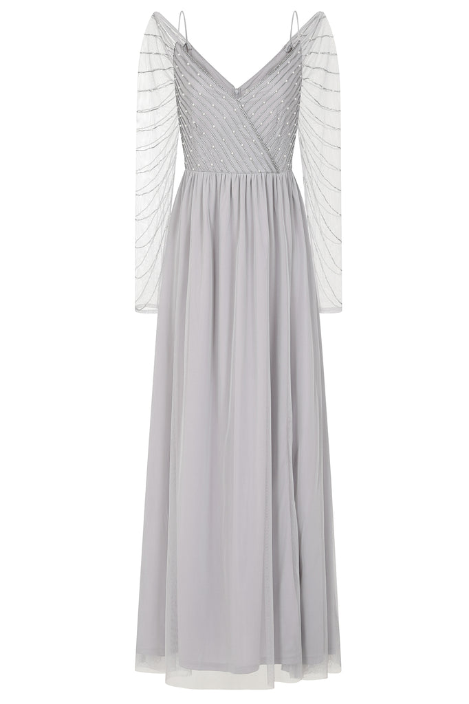 Denise Cold Shoulder Embellished Maxi Dress Grey