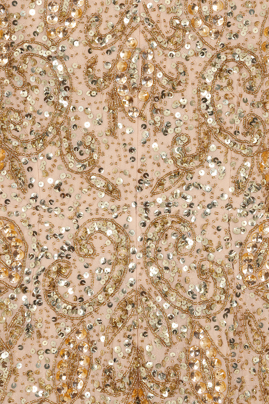 Donna Gold Embellished Cape Sleeve Maxi Dress