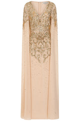 Donna Gold Embellished Cape Sleeve Maxi Dress