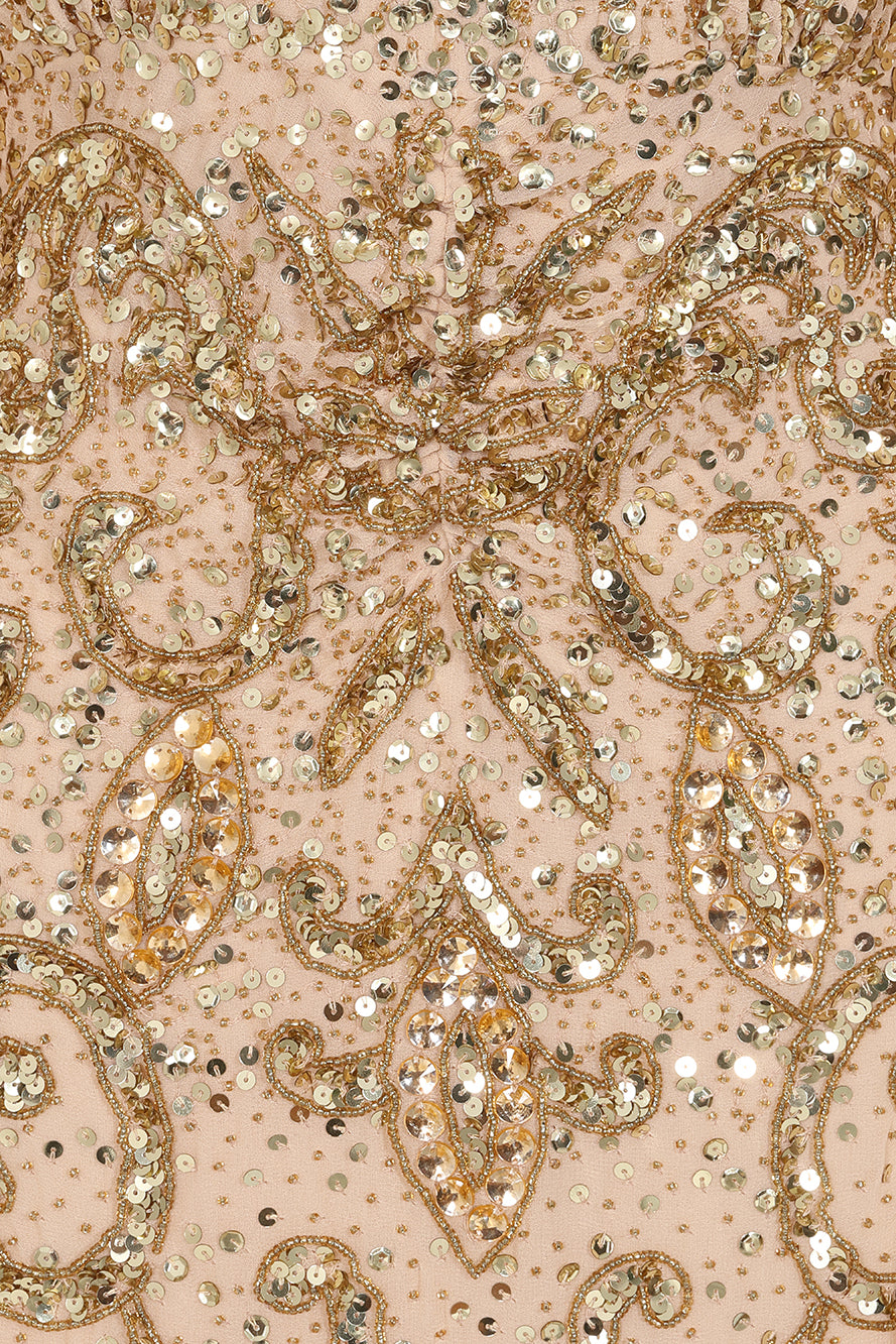 Donna Gold Embellished Cape Sleeve Maxi Dress