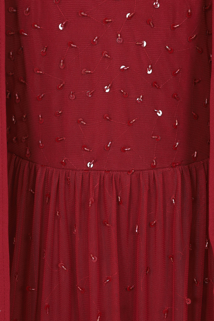 Dorothy Sequin Midi Dress with Cape - Burgundy