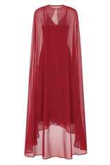 Dorothy Sequin Midi Dress with Cape - Burgundy