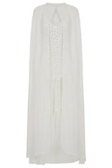 Dorothy Sequin Midi Dress with Cape - White