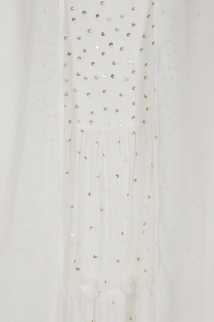 Dorothy Sequin Midi Dress with Cape - White