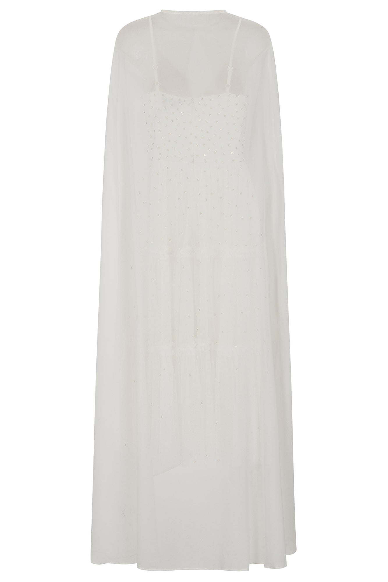 Dorothy Sequin Midi Dress with Cape - White