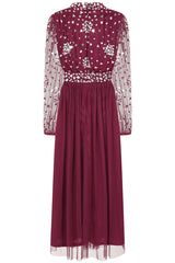 Dosia Berry Embellished Midi Dress