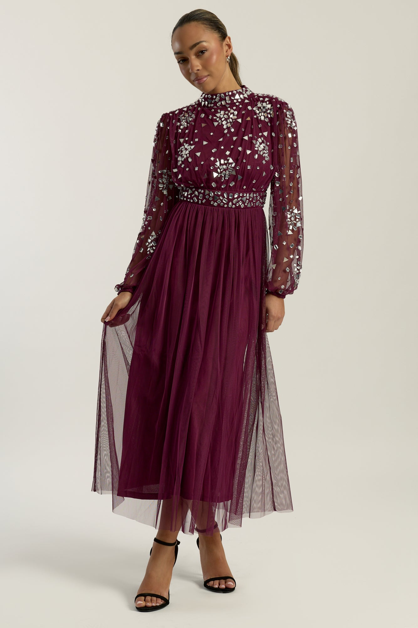 Dosia Berry Embellished Midi Dress