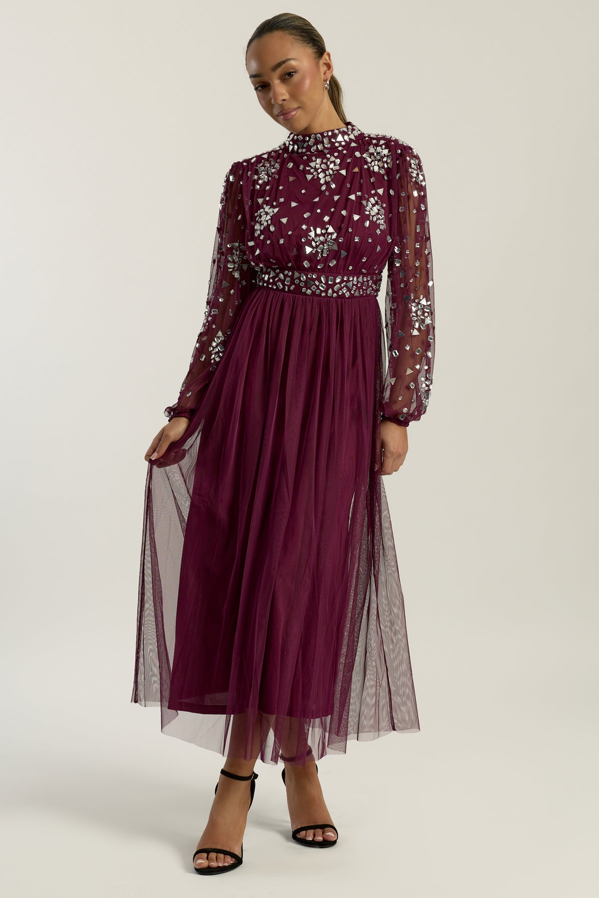 Dosia Berry Embellished Midi Dress