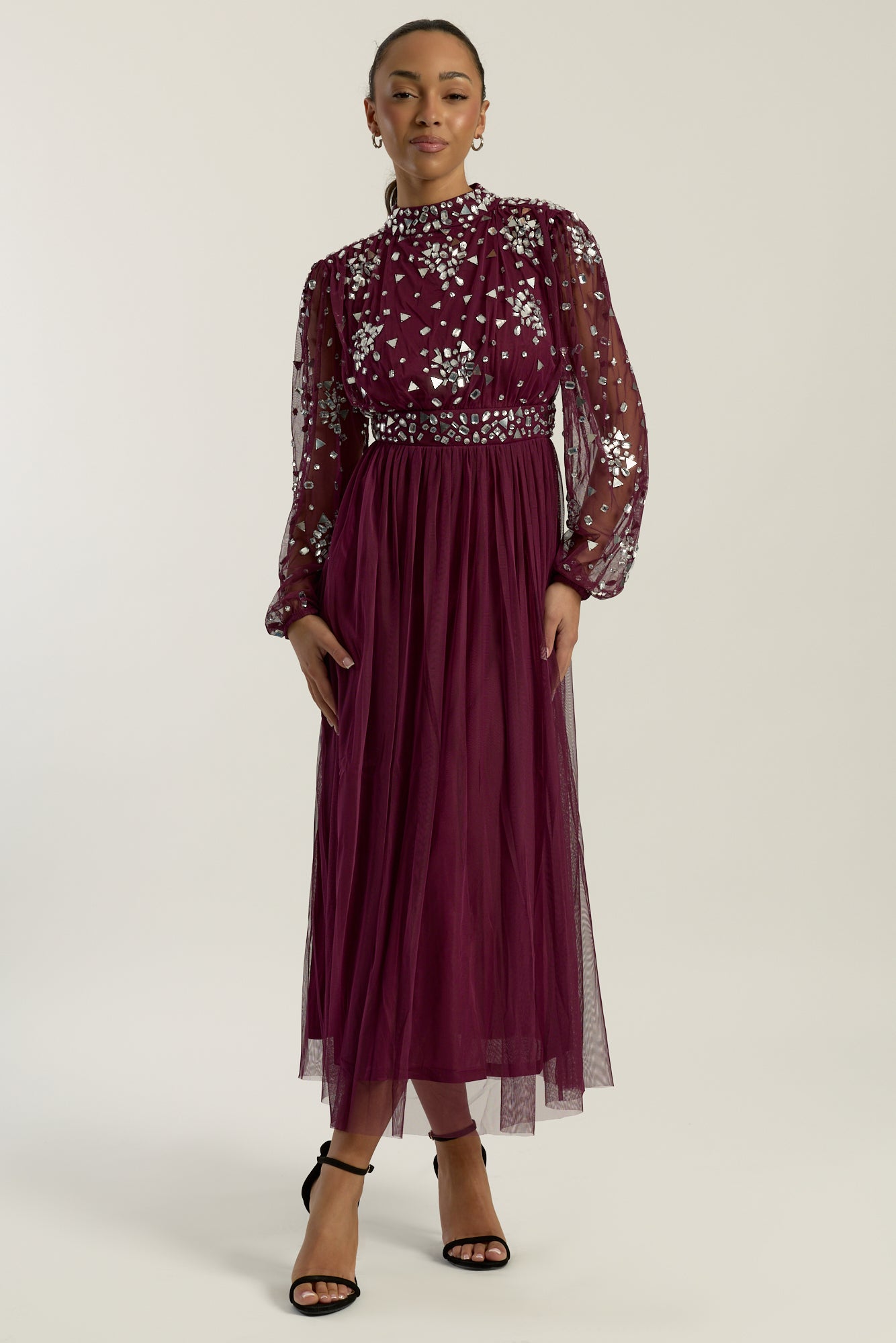 Dosia Berry Embellished Midi Dress