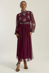 Dosia Berry Embellished Midi Dress
