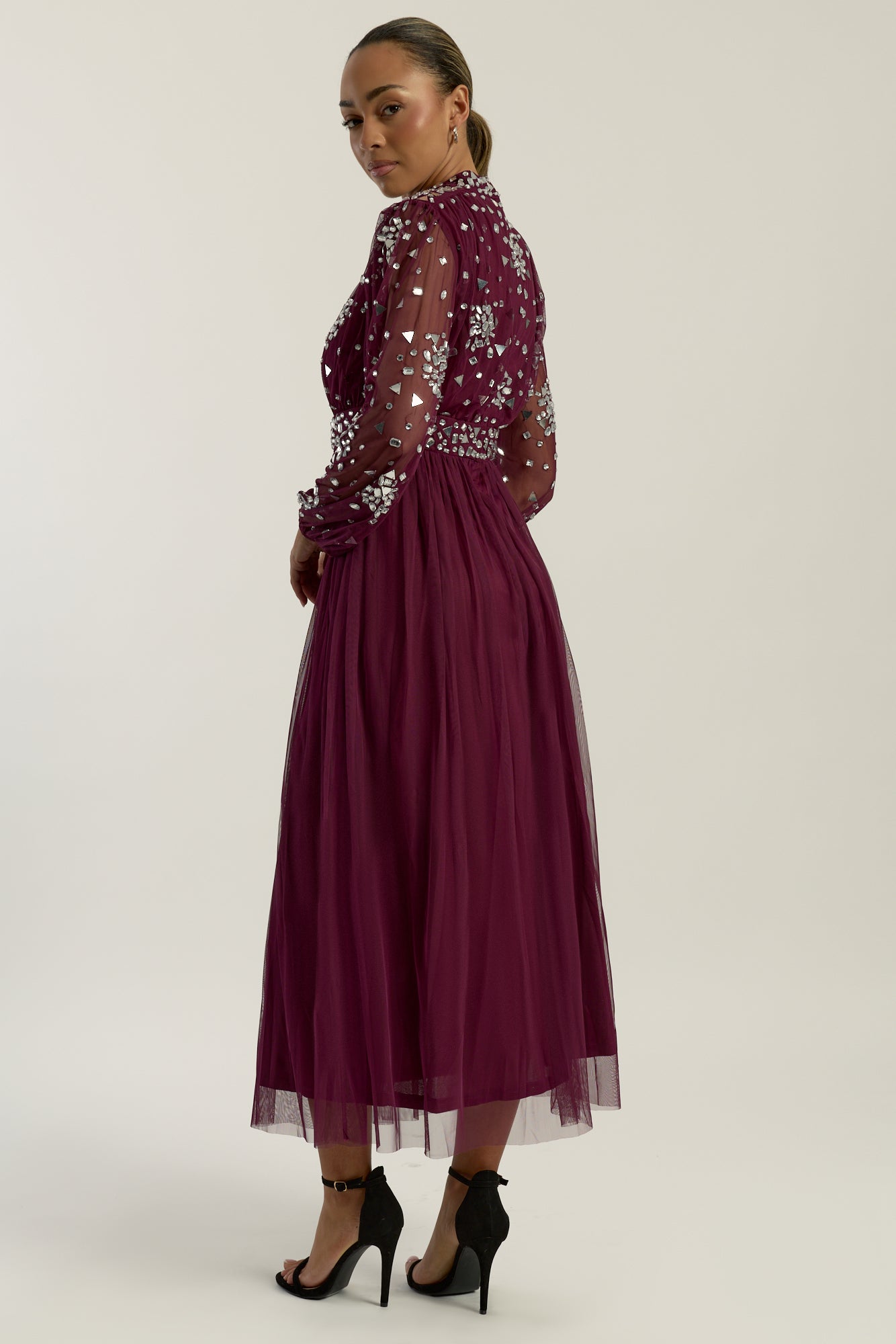 Dosia Berry Embellished Midi Dress